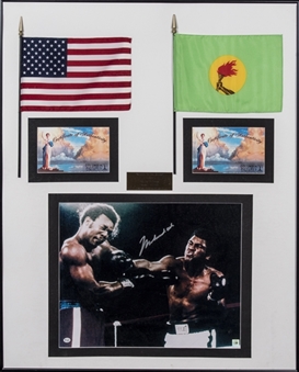 Muhammad Ali Signed Photo in 32x40 Framed Display with Flags from "Ali" Movie (JSA)